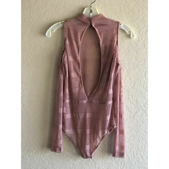A. Peach Womens Dusty Pink Mesh Bodysuit S - Picture 3 of 7